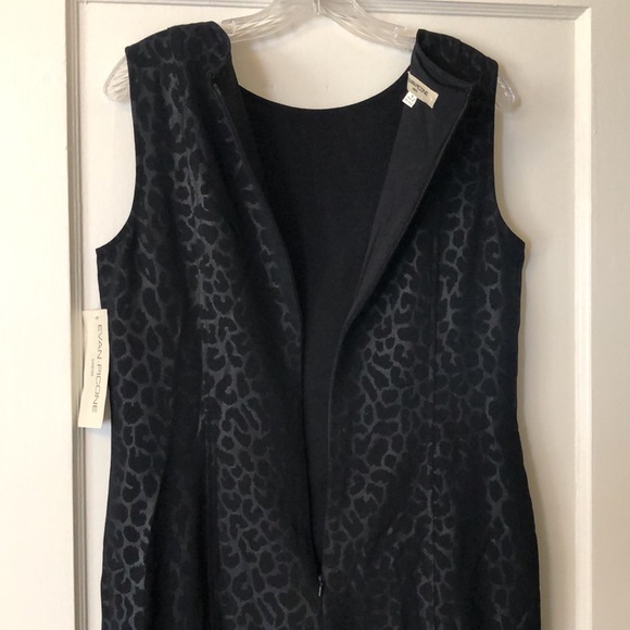Evan-Picone Black Leopard Sheath Dress Structured Lined Buckle Detail LBD 12 NEW - Picture 10 of 14